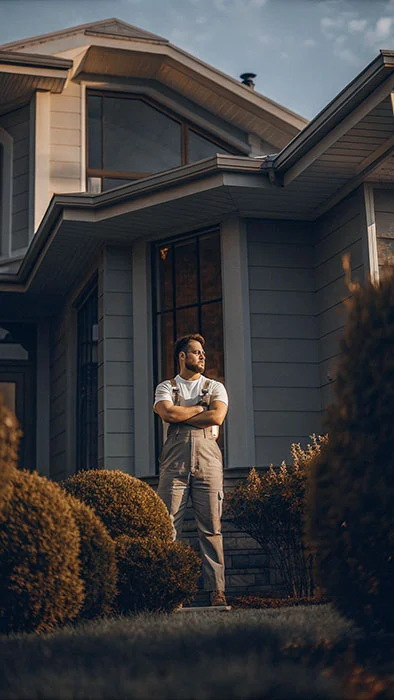Painter having just finished a house